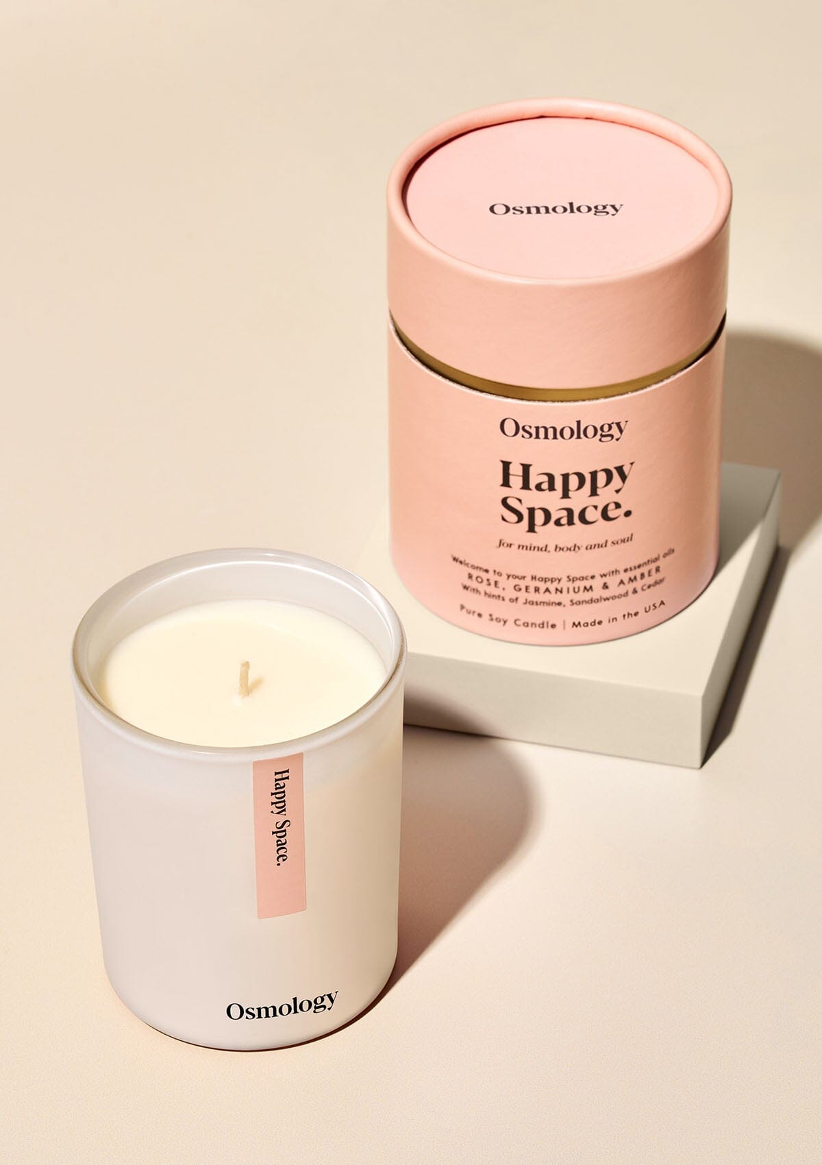 Happy Space Scented Candle - Rose Geranium and Amber