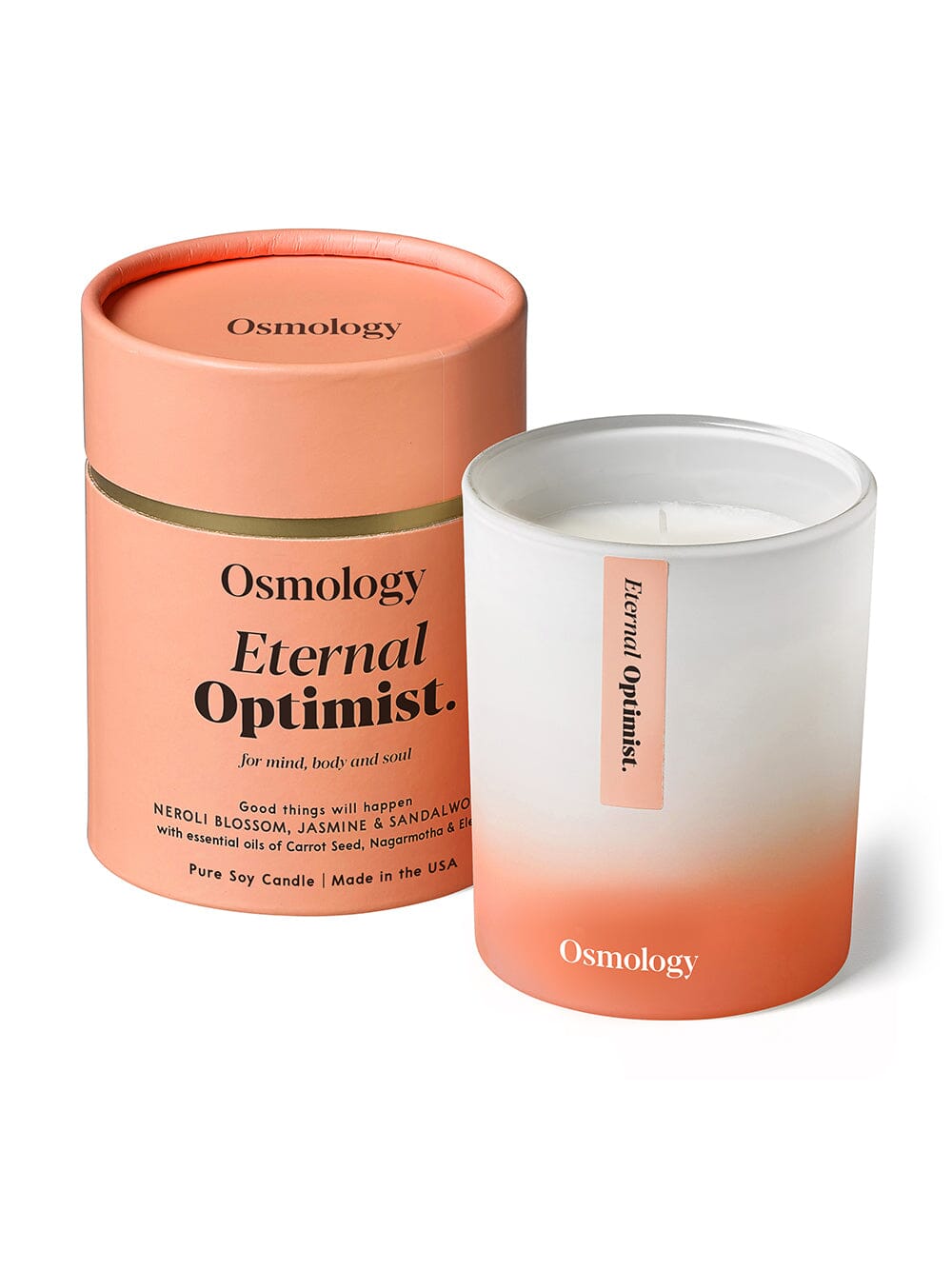 Osmology Eternal Optimist candle with product tube and white background